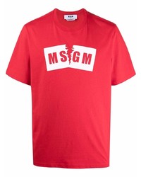rotes und weißes bedrucktes T-Shirt mit einem Rundhalsausschnitt von MSGM
