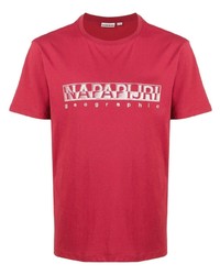rotes und weißes bedrucktes T-Shirt mit einem Rundhalsausschnitt von Napapijri