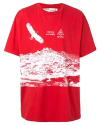 rotes und weißes bedrucktes T-Shirt mit einem Rundhalsausschnitt von Off-White