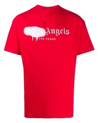 rotes und weißes bedrucktes T-Shirt mit einem Rundhalsausschnitt von Palm Angels