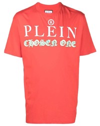 rotes und weißes bedrucktes T-Shirt mit einem Rundhalsausschnitt von Philipp Plein