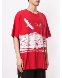 rotes und weißes bedrucktes T-Shirt mit einem Rundhalsausschnitt von Off-White