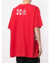 rotes und weißes bedrucktes T-Shirt mit einem Rundhalsausschnitt von Off-White