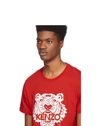 rotes und weißes bedrucktes T-Shirt mit einem Rundhalsausschnitt von Kenzo