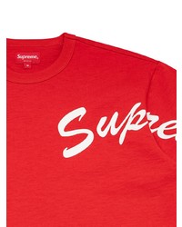 rotes und weißes bedrucktes T-Shirt mit einem Rundhalsausschnitt von Supreme