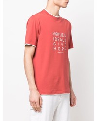 rotes und weißes bedrucktes T-Shirt mit einem Rundhalsausschnitt von Brunello Cucinelli