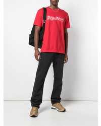 rotes und weißes bedrucktes T-Shirt mit einem Rundhalsausschnitt von Supreme