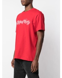 rotes und weißes bedrucktes T-Shirt mit einem Rundhalsausschnitt von Supreme