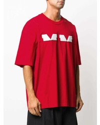rotes und weißes bedrucktes T-Shirt mit einem Rundhalsausschnitt von Maison Margiela