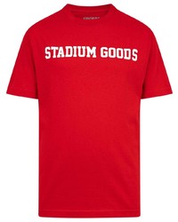 rotes und weißes bedrucktes T-Shirt mit einem Rundhalsausschnitt von Stadium Goods
