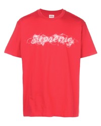 rotes und weißes bedrucktes T-Shirt mit einem Rundhalsausschnitt von Supreme