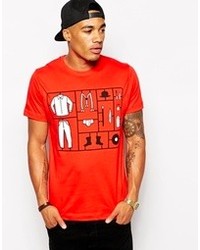 rotes und weißes bedrucktes T-Shirt mit einem Rundhalsausschnitt von Threadless