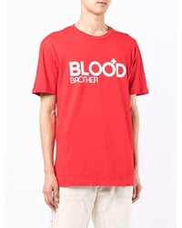 rotes und weißes bedrucktes T-Shirt mit einem Rundhalsausschnitt von Blood Brother