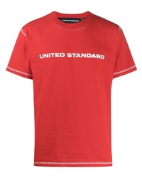 rotes und weißes bedrucktes T-Shirt mit einem Rundhalsausschnitt von United Standard