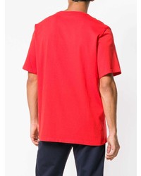 rotes und weißes bedrucktes T-Shirt mit einem Rundhalsausschnitt von MSGM
