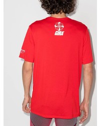 rotes und weißes bedrucktes T-Shirt mit einem Rundhalsausschnitt von Nike