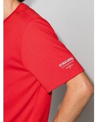 rotes und weißes bedrucktes T-Shirt mit einem Rundhalsausschnitt von Nike