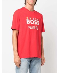 rotes und weißes bedrucktes T-Shirt mit einem Rundhalsausschnitt von BOSS