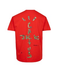 rotes und weißes bedrucktes T-Shirt mit einem Rundhalsausschnitt von Travis Scott