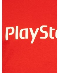 rotes und weißes bedrucktes T-Shirt mit einem Rundhalsausschnitt von Travis Scott