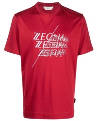 rotes und weißes bedrucktes T-Shirt mit einem Rundhalsausschnitt von Z Zegna