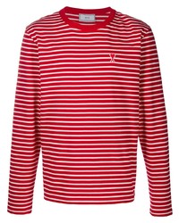rotes und weißes horizontal gestreiftes Langarmshirt von Ami Paris