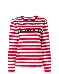 rotes und weißes horizontal gestreiftes Langarmshirt von Fiorucci