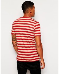 rotes und weißes horizontal gestreiftes T-Shirt mit einem Rundhalsausschnitt