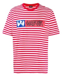 rotes und weißes horizontal gestreiftes T-Shirt mit einem Rundhalsausschnitt von Diesel