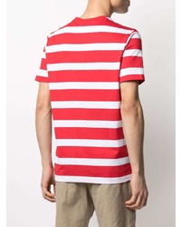 rotes und weißes horizontal gestreiftes T-Shirt mit einem Rundhalsausschnitt von Paul & Shark