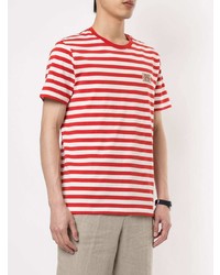 rotes und weißes horizontal gestreiftes T-Shirt mit einem Rundhalsausschnitt von Kent & Curwen