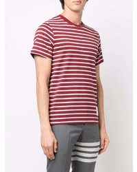 rotes und weißes horizontal gestreiftes T-Shirt mit einem Rundhalsausschnitt von Thom Browne