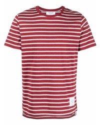 rotes und weißes horizontal gestreiftes T-Shirt mit einem Rundhalsausschnitt von Thom Browne