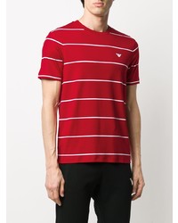 rotes und weißes horizontal gestreiftes T-Shirt mit einem Rundhalsausschnitt von Emporio Armani