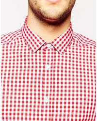 rotes und weißes Langarmhemd mit Vichy-Muster von Asos