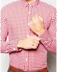 rotes und weißes Langarmhemd mit Vichy-Muster von Asos