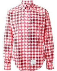 rotes und weißes Langarmhemd mit Vichy-Muster von Thom Browne