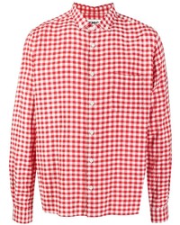 rotes und weißes Langarmhemd mit Vichy-Muster von YMC