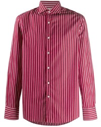rotes und weißes vertikal gestreiftes Langarmhemd von Brunello Cucinelli