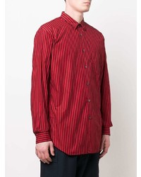 rotes vertikal gestreiftes Langarmhemd von Comme Des Garcons SHIRT