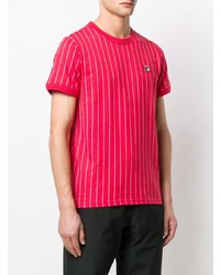 rotes vertikal gestreiftes T-Shirt mit einem Rundhalsausschnitt von Fila
