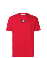 rotes verziertes T-Shirt mit einem Rundhalsausschnitt
