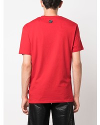 rotes verziertes T-Shirt mit einem Rundhalsausschnitt von Philipp Plein