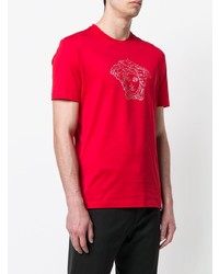 rotes verziertes T-Shirt mit einem Rundhalsausschnitt von Versace