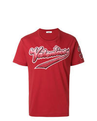 rotes verziertes T-Shirt mit einem Rundhalsausschnitt von Valentino