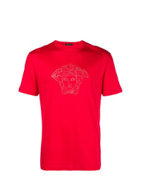 rotes verziertes T-Shirt mit einem Rundhalsausschnitt von Versace