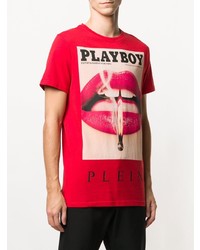 rotes verziertes T-Shirt mit einem Rundhalsausschnitt von Philipp Plein