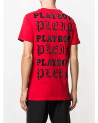 rotes verziertes T-Shirt mit einem Rundhalsausschnitt von Philipp Plein