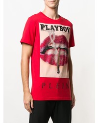 rotes verziertes T-Shirt mit einem Rundhalsausschnitt von Philipp Plein