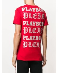 rotes verziertes T-Shirt mit einem Rundhalsausschnitt von Philipp Plein